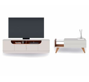 Combo rack TV 75" Santorini + mesa centro blanco/café