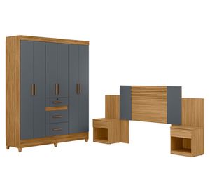 Clóset 6 puertas 3 cajones Itatiba + respaldo gris/café