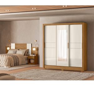 Clóset 3 puertas 2 cajones Bahamas + respaldo café/off white