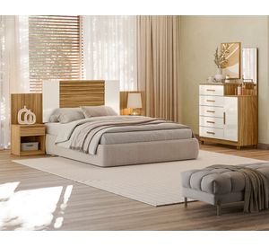 Cómoda 5 cajones 1 puerta Lisboa + respaldo café/off white