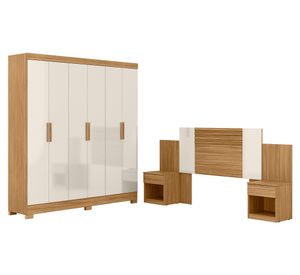 Clóset 6 puertas 2 cajones Valencia + respaldo café/off white