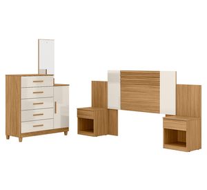 Cómoda 5 cajones 1 puerta Lisboa + respaldo café/off white