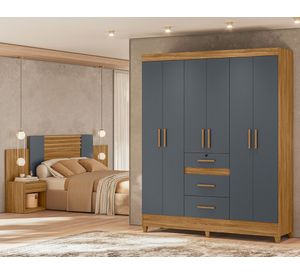 Clóset 6 puertas 3 cajones Itatiba + respaldo gris/café