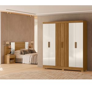 Clóset 6 puertas 2 cajones Valencia + respaldo café/off white