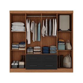 Clóset 8 puertas 4 cajones acacia/negro 177x182x40 cm
