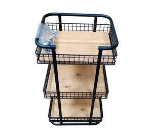 Repisa con ruedas 3 niveles negro/bambú