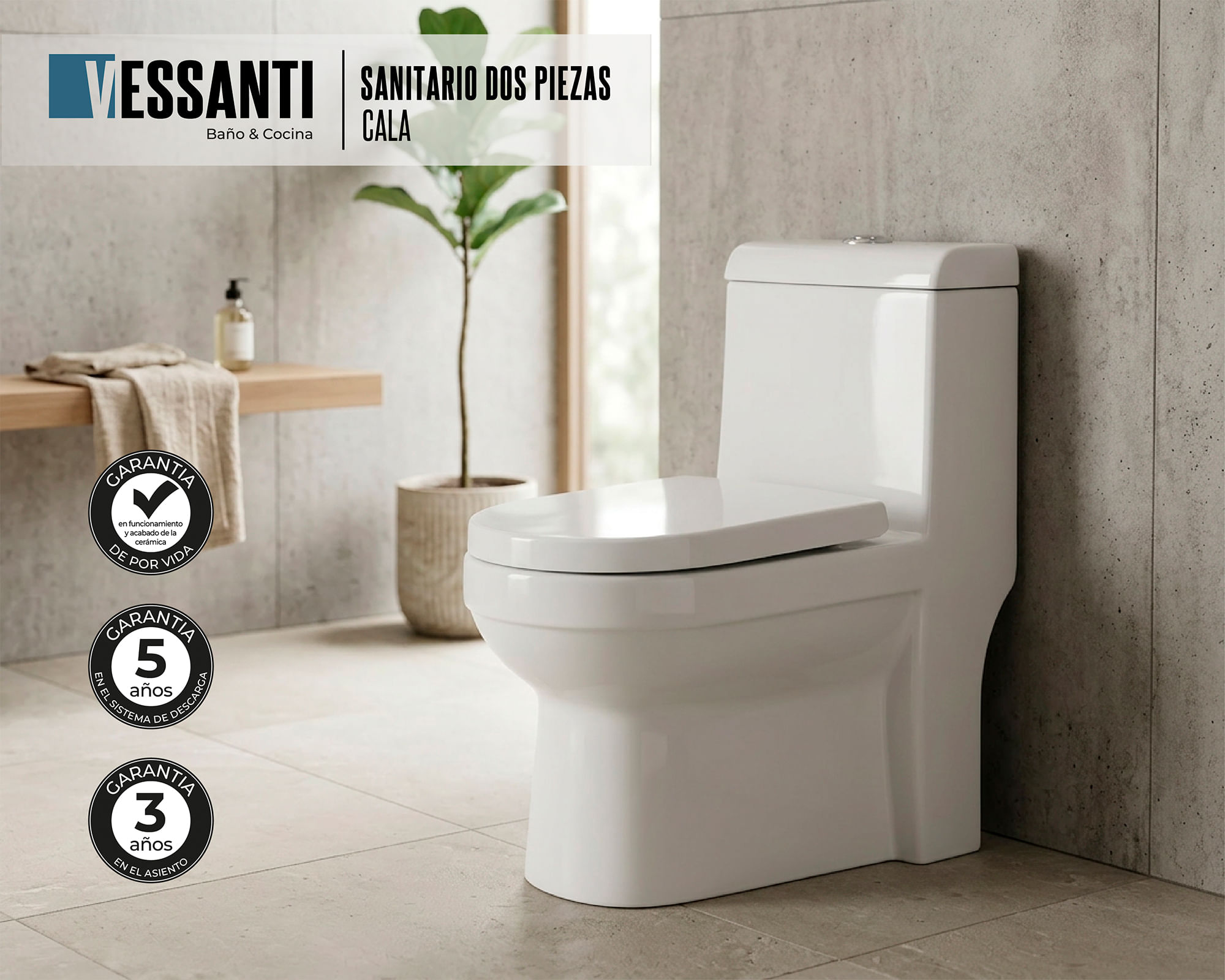 One piece 30 cm Dual flush asiento cierre suave Cala Vessanti