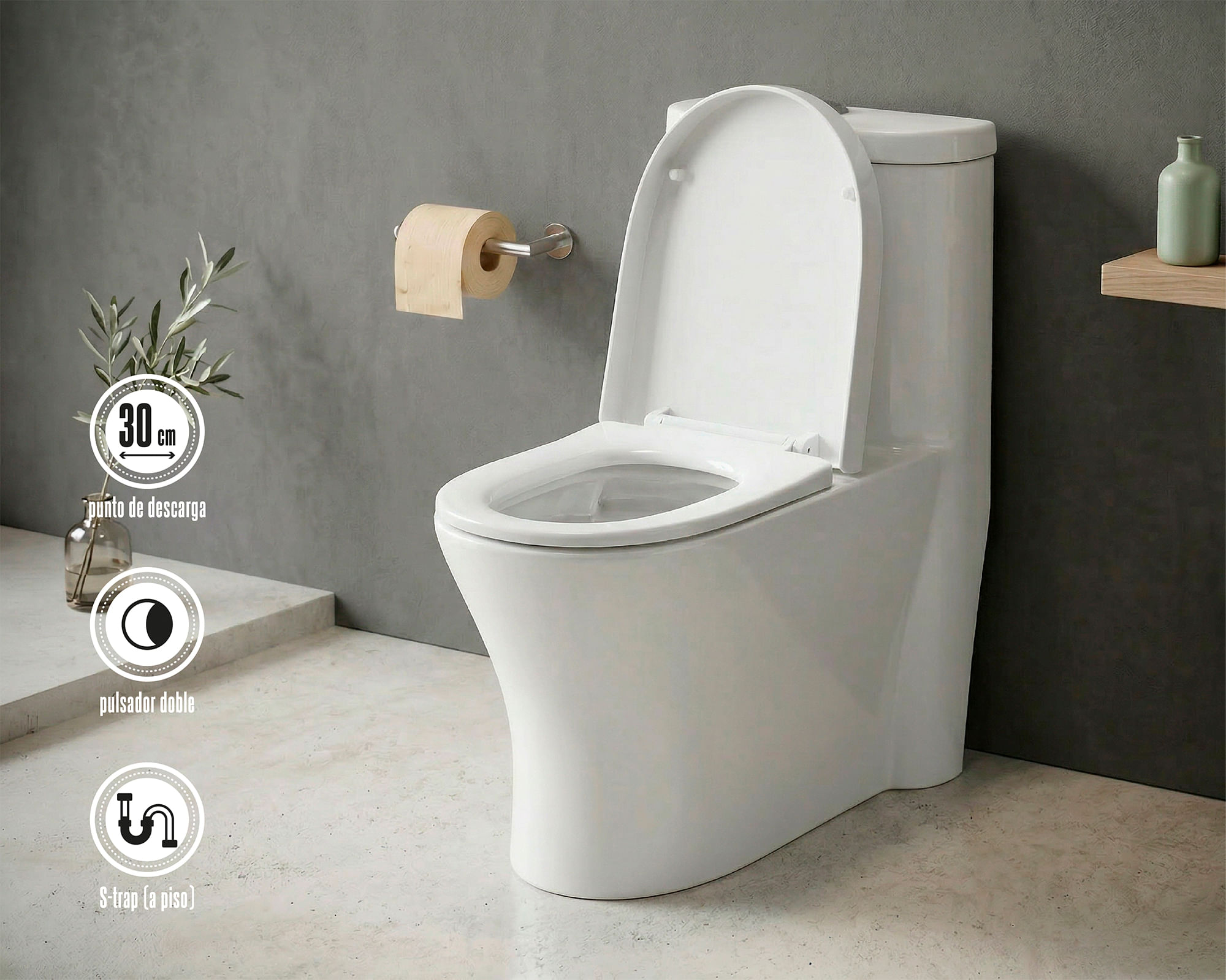 One piece 30 cm Dual flush Atenas Vessanti | Easy.cl