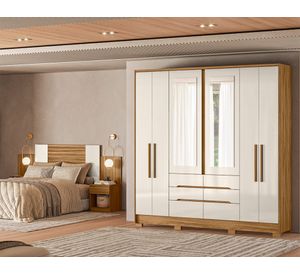 Clóset 6 puertas 6 cajones San Francisco + respaldo café/off white