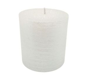 Vela Pilar acabado metálico blanco 7.5x7 cm