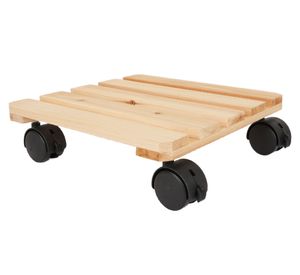 Portamacetas con ruedas cuadrado madera clara 30x30 cm