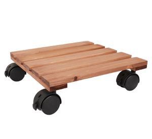 Portamacetas con ruedas cuadrado madera oscura 30x30 cm