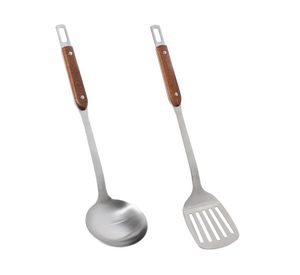 Utensilios cocina Acero inoxidable mango madera 2 piezas SET-AHCOC03