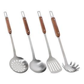 Utensilios cocina Acero inoxidable mango madera 4 piezas SET-AHCOC10