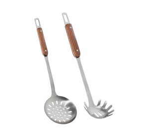 Utensilios cocina Acero inoxidable mango madera 2 piezas SET-AHCOC04