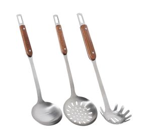 Utensilios cocina Acero inoxidable mango madera 3 piezas SET-AHCOC07