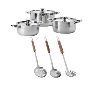Set batería + utensilios cocina Acero inoxidable 9 piezas SET-AHCOC13