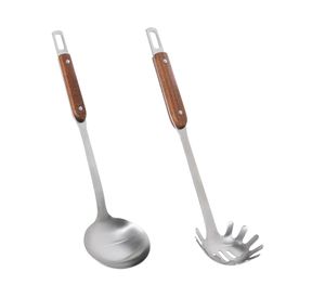 Utensilios cocina Acero inoxidable mango madera 2 piezas SET-AHCOC01