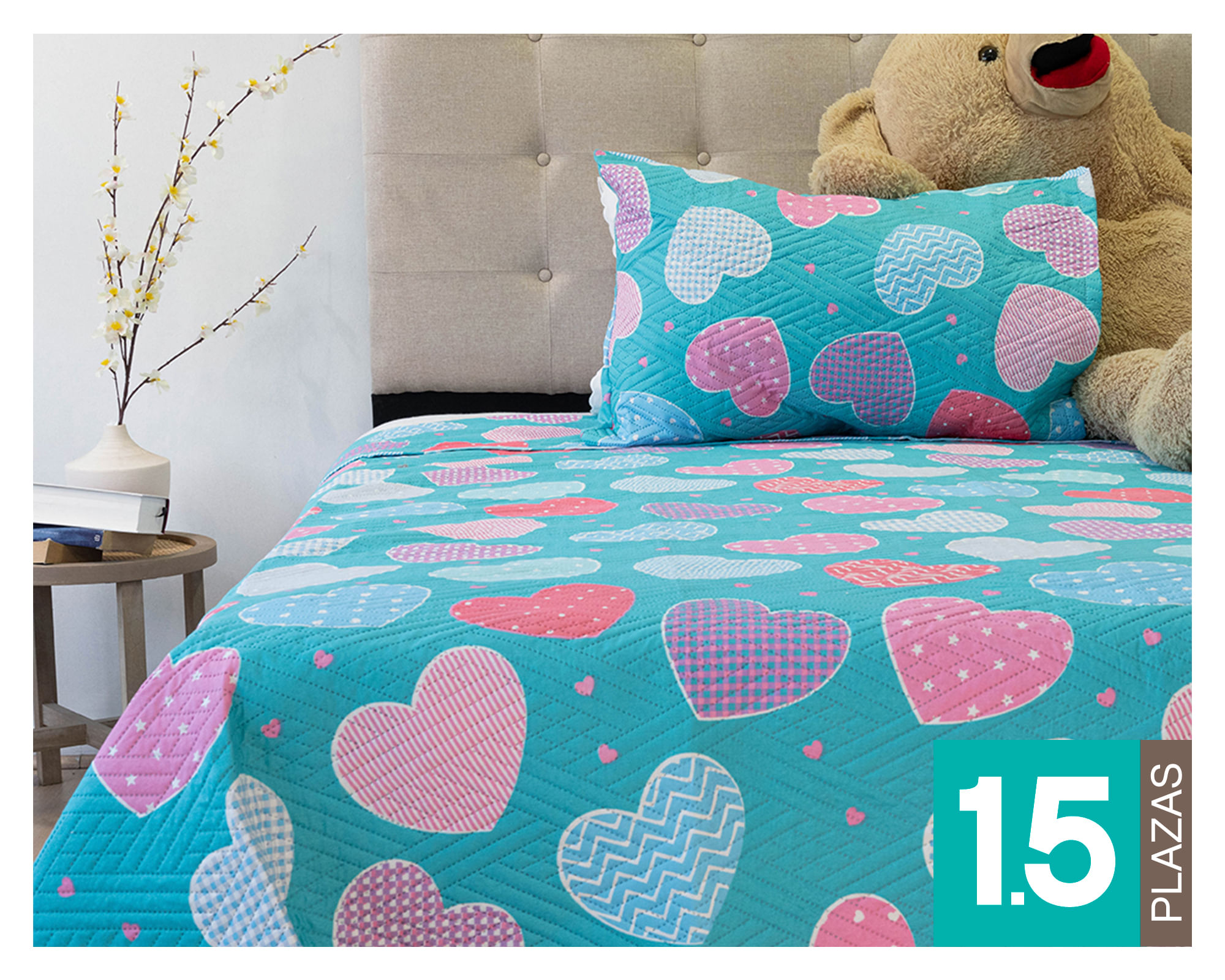 Doral Quilt Origins corazones 1.5 Plazas
