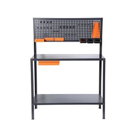 Mesón de trabajo acero con panel 110x50x150 cm