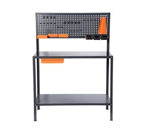 Mesón de trabajo acero con panel 110x50x150 cm