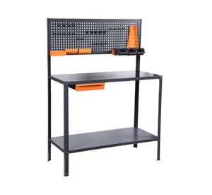 Mesón de trabajo acero con panel 110x50x150 cm