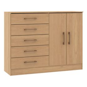 Cómoda roble 2 puertas 5 cajones