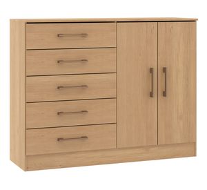 Cómoda roble 2 puertas 5 cajones