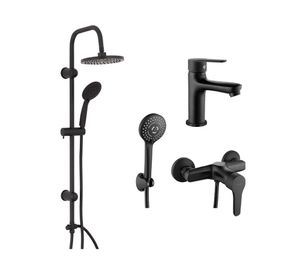 Columna ducha Sun 100 cm + Grifería ducha + Monomando lavamanos Gunnar Mb negro mate