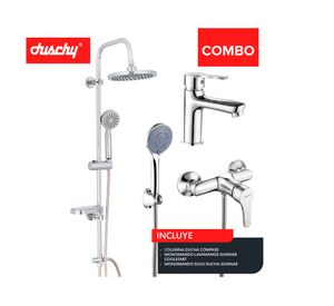 Columna ducha Compass 100 cm + Grifería ducha + Monomando lavamanos Gunnar