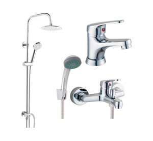 Columna ducha Canaria 100 cm + Grifería tina/ducha + Monomando lavamanos Falun
