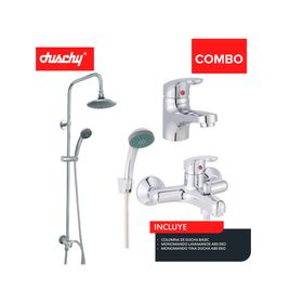 Columna ducha Basic 100 cm + Grifería tina + Monomando lavamanos Eko
