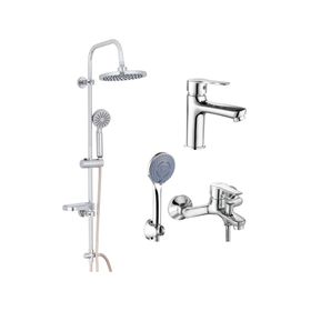 Columna ducha Compass 100 cm + Grifería tina/ducha +  Monomando lavamanos Gunnar