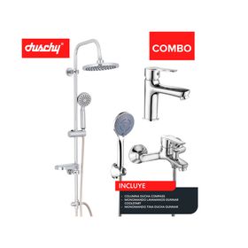 Columna ducha Compass 100 cm + Grifería tina/ducha +  Monomando lavamanos Gunnar