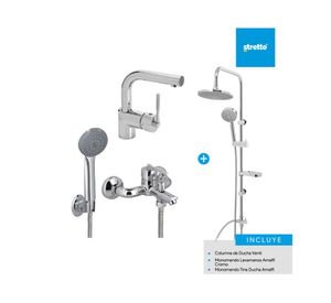 Columna 84 cm + Monomando lavamanos + Monomando tina/ducha Amalfi