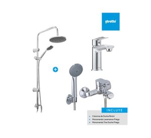 Columna 100 cm + Monomando lavamanos + Monomando tina/ducha Priego