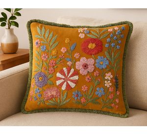 Cojín bordado borde algodón 50x50 cm