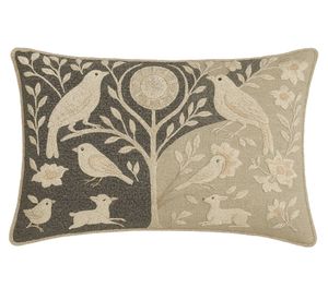Cojín bordado pájaros lino 50x50 cm