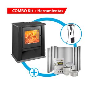 Estufa a leña Classic 500 negro + Kit instalación 6" + Set herramientas Muro