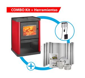 Estufa a leña Classic 400 rojo + Kit instalación 6" + Set herramientas Muro