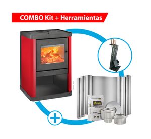 Estufa a leña Classic 400 rojo + Kit instalación 6" + Set herramientas Zeta