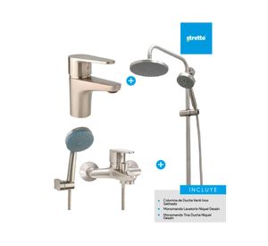 Columna 84 cm + Monomando lavamanos + monomando tina/ducha Dessin níquel