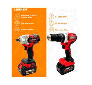 Pack Brushless Taladro + Llave impacto + bolso + accesorios