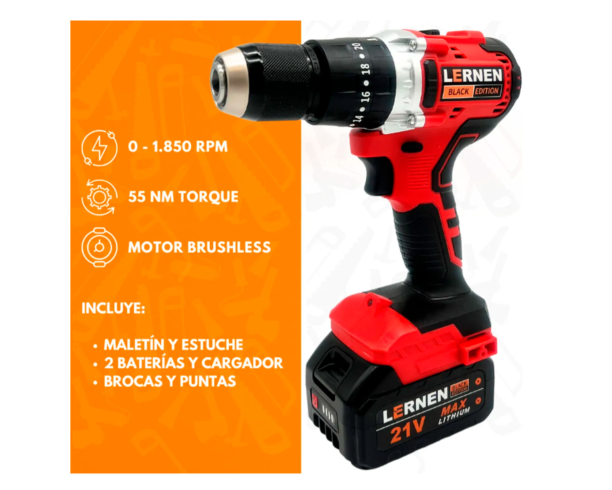 Taladro percutor Brushless BlackEdition + 2 Baterías + Bolso +