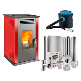 Estufa a pellet Italy 8100 rojo + Kit instalación techo + Daily Clean 1000