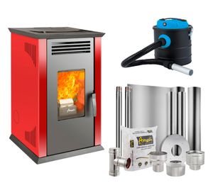 Estufa a pellet Italy 8100 rojo + Kit instalación techo + Daily Clean 1000