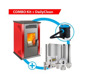 Estufa a pellet Italy 8100 rojo + Kit instalación techo + Daily Clean 1000