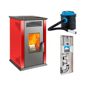 Estufa a pellet Italy 8100 rojo + Kit instalación muro + Daily Clean 1000