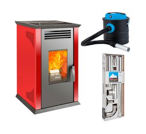Estufa a pellet Italy 8100 rojo + Kit instalación muro + Daily Clean 1000
