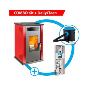 Estufa a pellet Italy 8100 rojo + Kit instalación muro + Daily Clean 1000